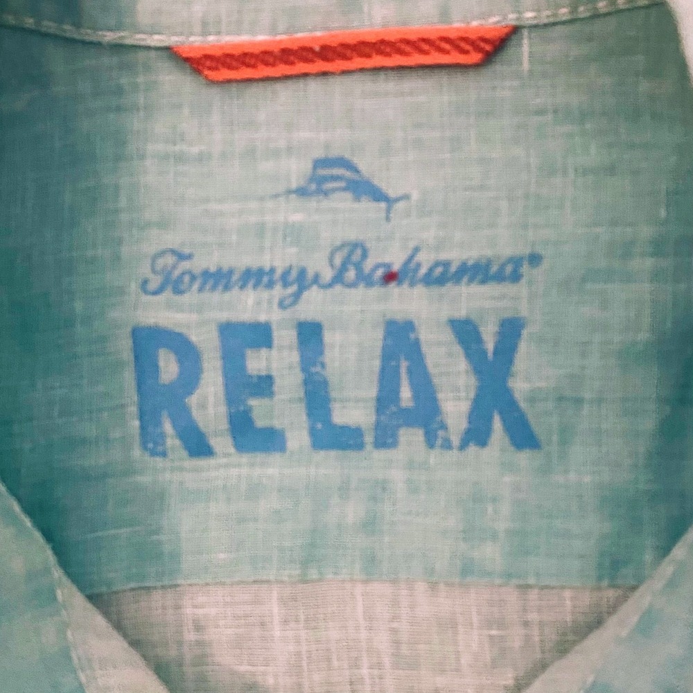Tommy Bahama Relax Mens Large 100% Linen Shirt Aqua Blue Button Up, Beach Summer - Picture 12 of 12